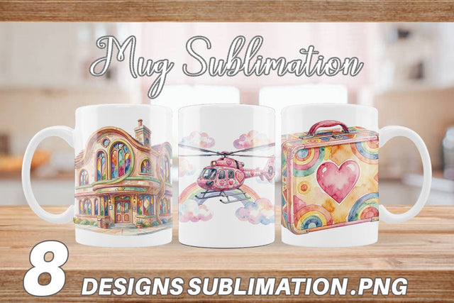Mug Wrap Watercolor 70s Retro Medical Scenes Sublimation artnoy 