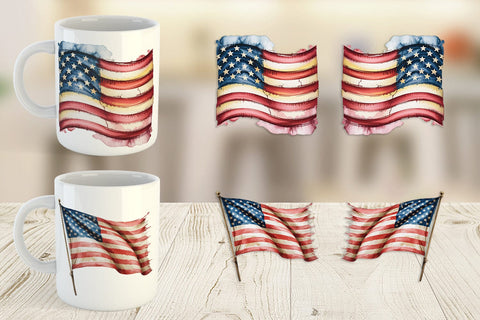 Mug Wrap Watercolor American Flag Sublimation artnoy 