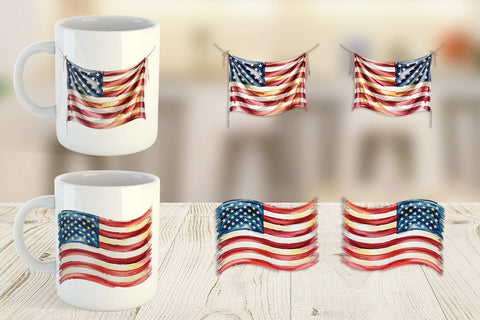 Mug Wrap Watercolor American Flag Sublimation artnoy 
