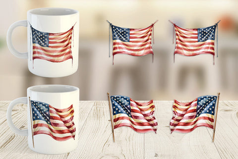 Mug Wrap Watercolor American Flag Sublimation artnoy 