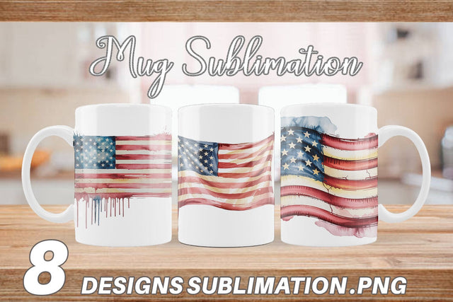 Mug Wrap Watercolor American Flag Sublimation artnoy 