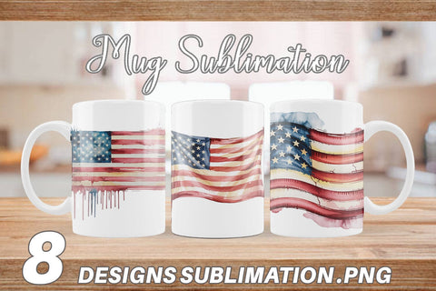 Mug Wrap Watercolor American Flag Sublimation artnoy 