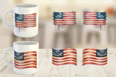 Mug Wrap Watercolor American Flag Sublimation artnoy 