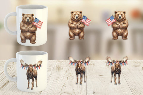 Mug Wrap Watercolor American Wildlife Patriotic Sublimation artnoy 