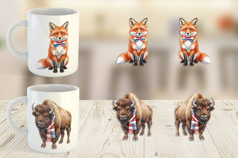 Mug Wrap Watercolor American Wildlife Patriotic Sublimation artnoy 
