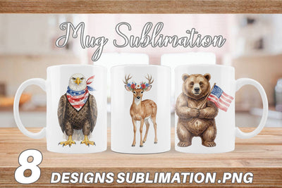 Mug Wrap Watercolor American Wildlife Patriotic Sublimation artnoy 