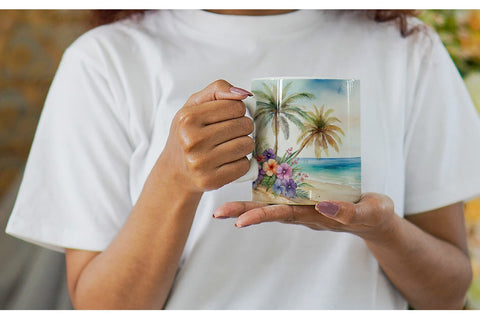 Mug Wrap Watercolor Beach Scene Sublimation artnoy 