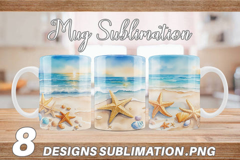 Mug Wrap Watercolor Beach Summer Sublimation artnoy 