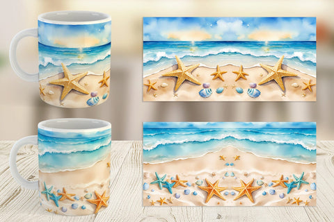 Mug Wrap Watercolor Beach Summer Sublimation artnoy 