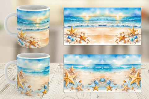 Mug Wrap Watercolor Beach Summer Sublimation artnoy 