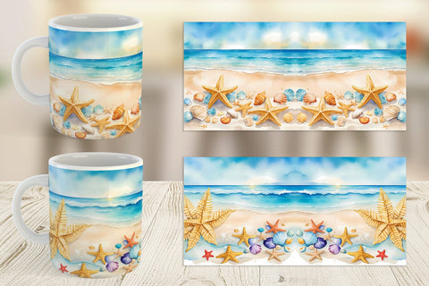 Mug Wrap Watercolor Beach Summer Sublimation artnoy 