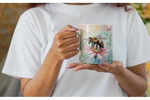 Mug Wrap Watercolor Bee Flowers Sublimation artnoy 