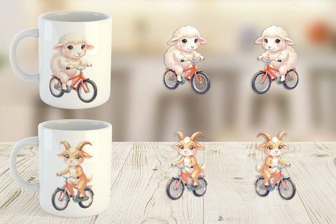 Mug Wrap Watercolor Big Eye Barnyard Biking Art Sublimation artnoy 