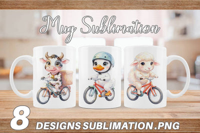 Mug Wrap Watercolor Big Eye Barnyard Biking Art Sublimation artnoy 