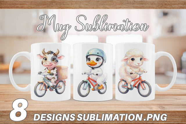 Mug Wrap Watercolor Big Eye Barnyard Biking Art Sublimation artnoy 