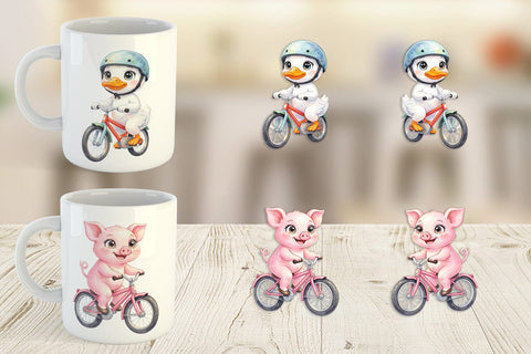 Mug Wrap Watercolor Big Eye Barnyard Biking Art Sublimation artnoy 