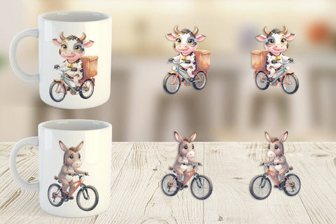 Mug Wrap Watercolor Big Eye Barnyard Biking Art Sublimation artnoy 