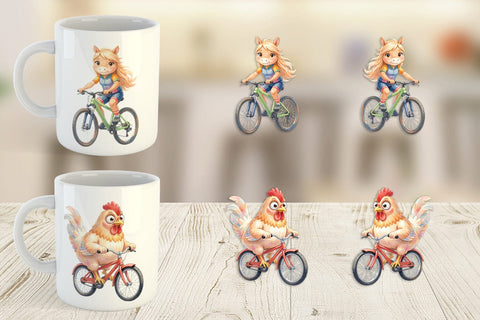 Mug Wrap Watercolor Big Eye Barnyard Biking Art Sublimation artnoy 