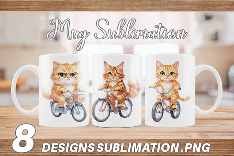 Mug Wrap Watercolor Big Eye Cat Cyclist Art Sublimation artnoy 