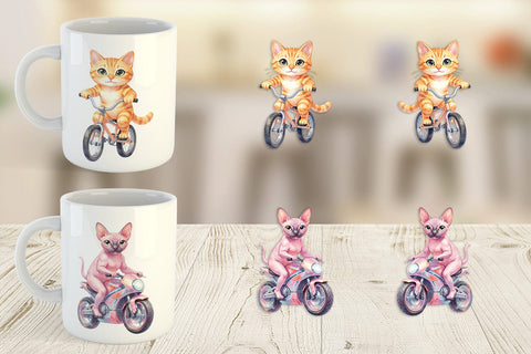 Mug Wrap Watercolor Big Eye Cat Cyclist Art Sublimation artnoy 