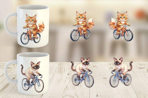 Mug Wrap Watercolor Big Eye Cat Cyclist Art Sublimation artnoy 