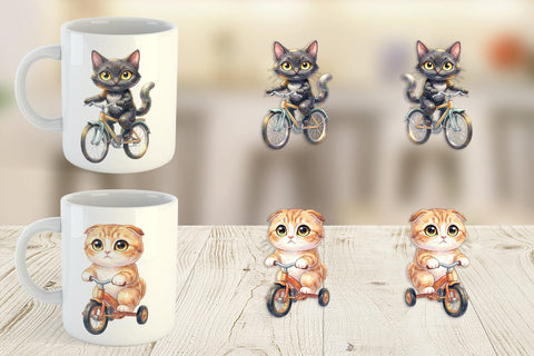 Mug Wrap Watercolor Big Eye Cat Cyclist Art Sublimation artnoy 