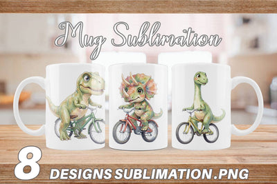 Mug Wrap Watercolor Big Eye Dinosaur Biking Art Sublimation artnoy 