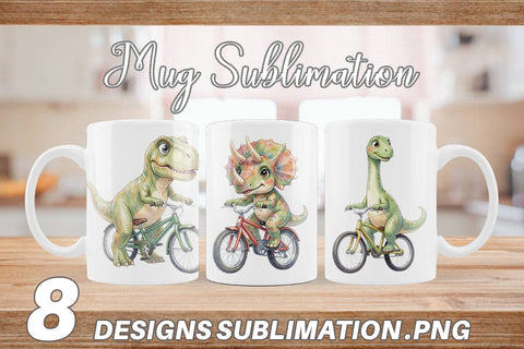 Mug Wrap Watercolor Big Eye Dinosaur Biking Art Sublimation artnoy 