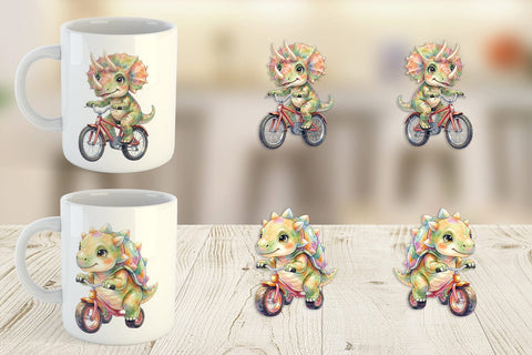 Mug Wrap Watercolor Big Eye Dinosaur Biking Art Sublimation artnoy 