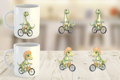 Mug Wrap Watercolor Big Eye Dinosaur Biking Art Sublimation artnoy 