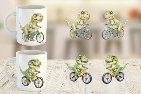 Mug Wrap Watercolor Big Eye Dinosaur Biking Art Sublimation artnoy 