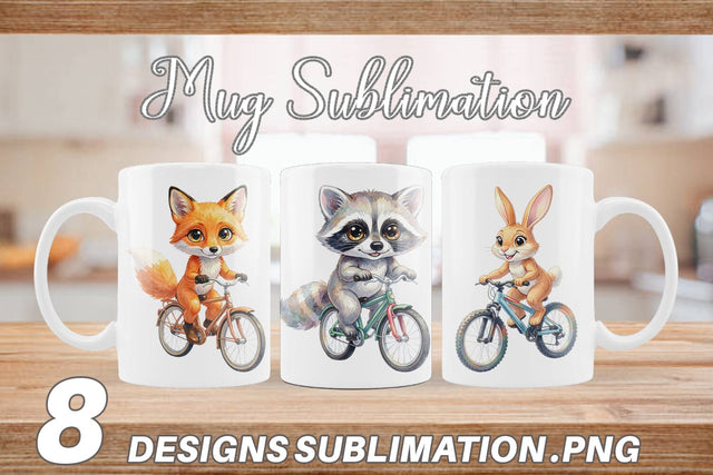 Mug Wrap Watercolor Big Eye Forest Friends Bike Sublimation artnoy 