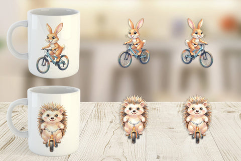 Mug Wrap Watercolor Big Eye Forest Friends Bike Sublimation artnoy 