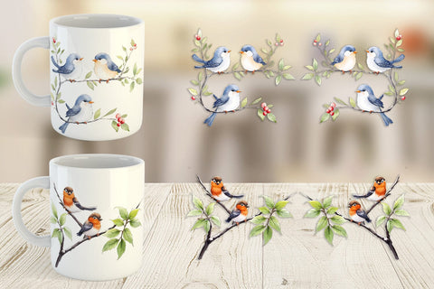Mug Wrap Watercolor Bird Sublimation artnoy 