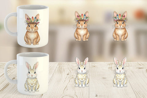 Mug Wrap Watercolor Boho Chic Easter Bunny Sublimation artnoy 