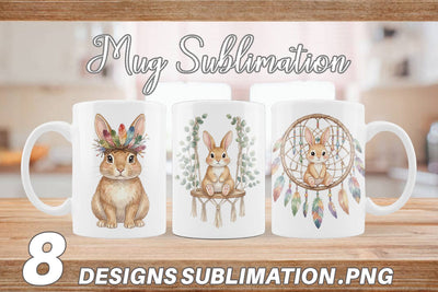 Mug Wrap Watercolor Boho Chic Easter Bunny Sublimation artnoy 