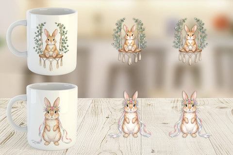 Mug Wrap Watercolor Boho Chic Easter Bunny Sublimation artnoy 