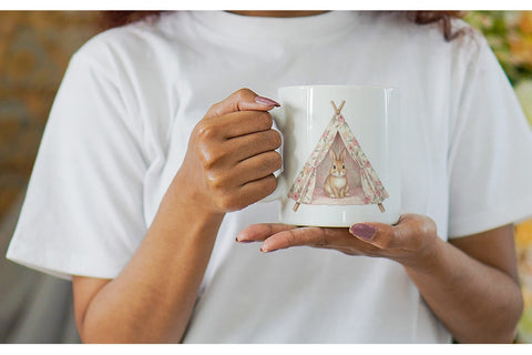 Mug Wrap Watercolor Boho Chic Easter Bunny Sublimation artnoy 