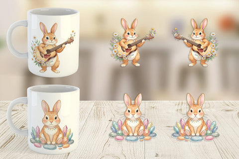 Mug Wrap Watercolor Boho Chic Easter Bunny Sublimation artnoy 