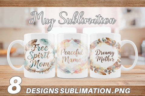 Mug Wrap Watercolor Boho Dreamcatcher Mama Quotes Sublimation artnoy 