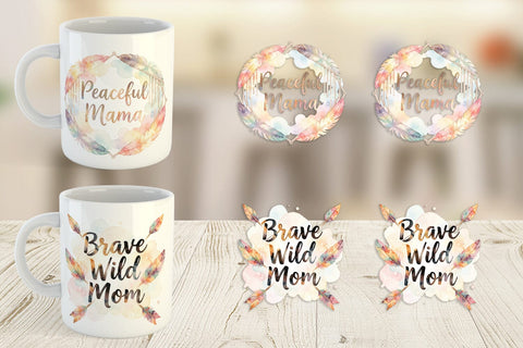 Mug Wrap Watercolor Boho Dreamcatcher Mama Quotes Sublimation artnoy 