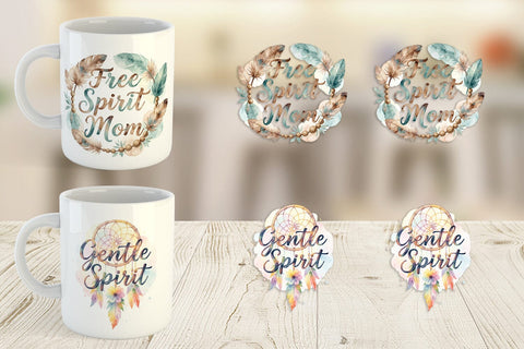 Mug Wrap Watercolor Boho Dreamcatcher Mama Quotes Sublimation artnoy 