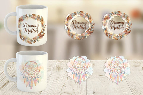 Mug Wrap Watercolor Boho Dreamcatcher Mama Quotes Sublimation artnoy 