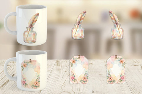 Mug Wrap Watercolor Boho Floral Junk Journal Art Sublimation artnoy 