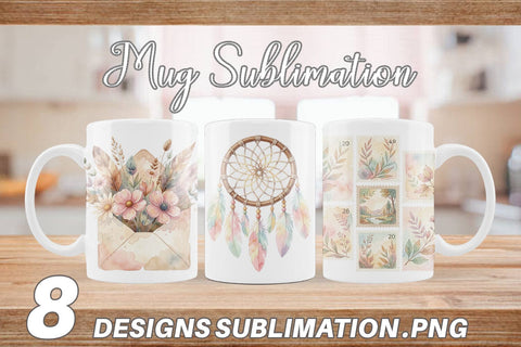 Mug Wrap Watercolor Boho Floral Junk Journal Art Sublimation artnoy 