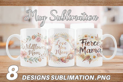 Mug Wrap Watercolor Boho Floral Mama Quotes Sublimation artnoy 