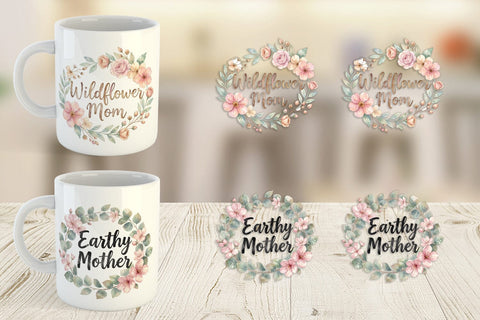 Mug Wrap Watercolor Boho Floral Mama Quotes Sublimation artnoy 