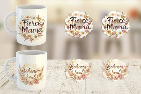 Mug Wrap Watercolor Boho Floral Mama Quotes Sublimation artnoy 