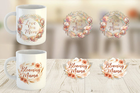 Mug Wrap Watercolor Boho Floral Mama Quotes Sublimation artnoy 