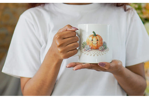 Mug Wrap Watercolor Boho Floral Smiling Pumpkin Sublimation artnoy 